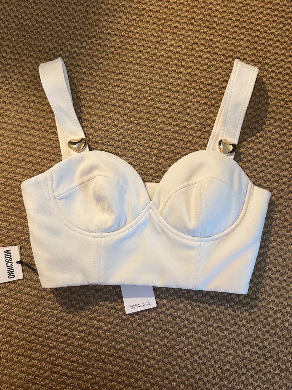 Moschino Couture White Bralette Top with Gold Hearts
